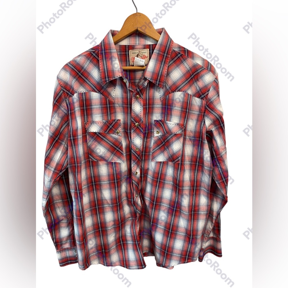 Wrangler Men Pearl Snap Button Up LS Retro Western Size XL Red Plaid